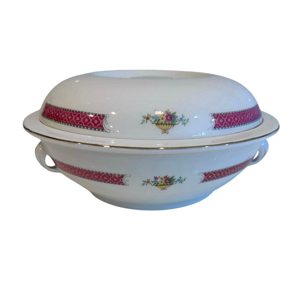 Vintage Covered Dish Multi-Colored Floral Transfer Ware